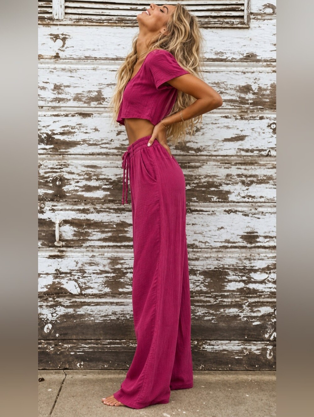 Jules & Leopold High Rise Linen Blend Wide Leg Pants Magenta Pink S NWT